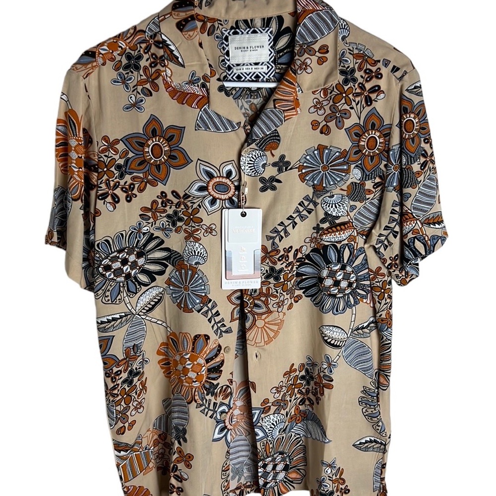 Denim & Flower Viscose Button Up Shirt Menās Size S